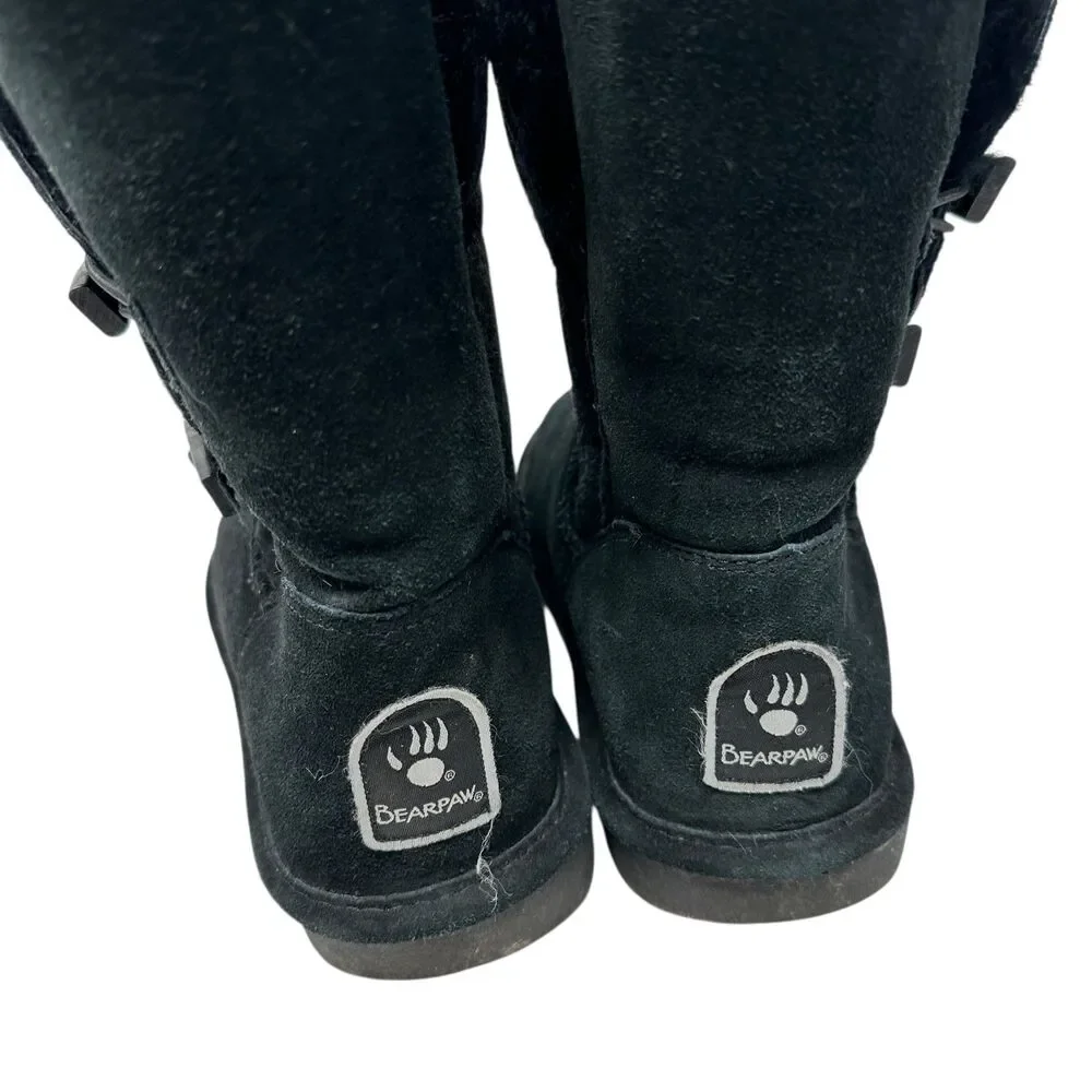 Bear Paw Black Suede Sherpa Wool Lined Slip On Winter Boots Size 8‎